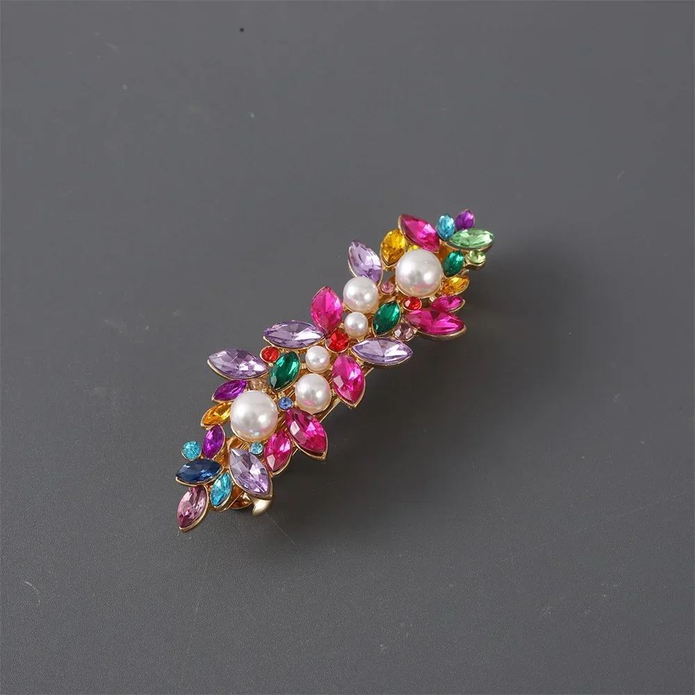 Colorful Crystal Hair Clip Round Pearl Barrettes Hairpin Barrette Hair Clips Women Girls Fashion Hair Accessories Gifts