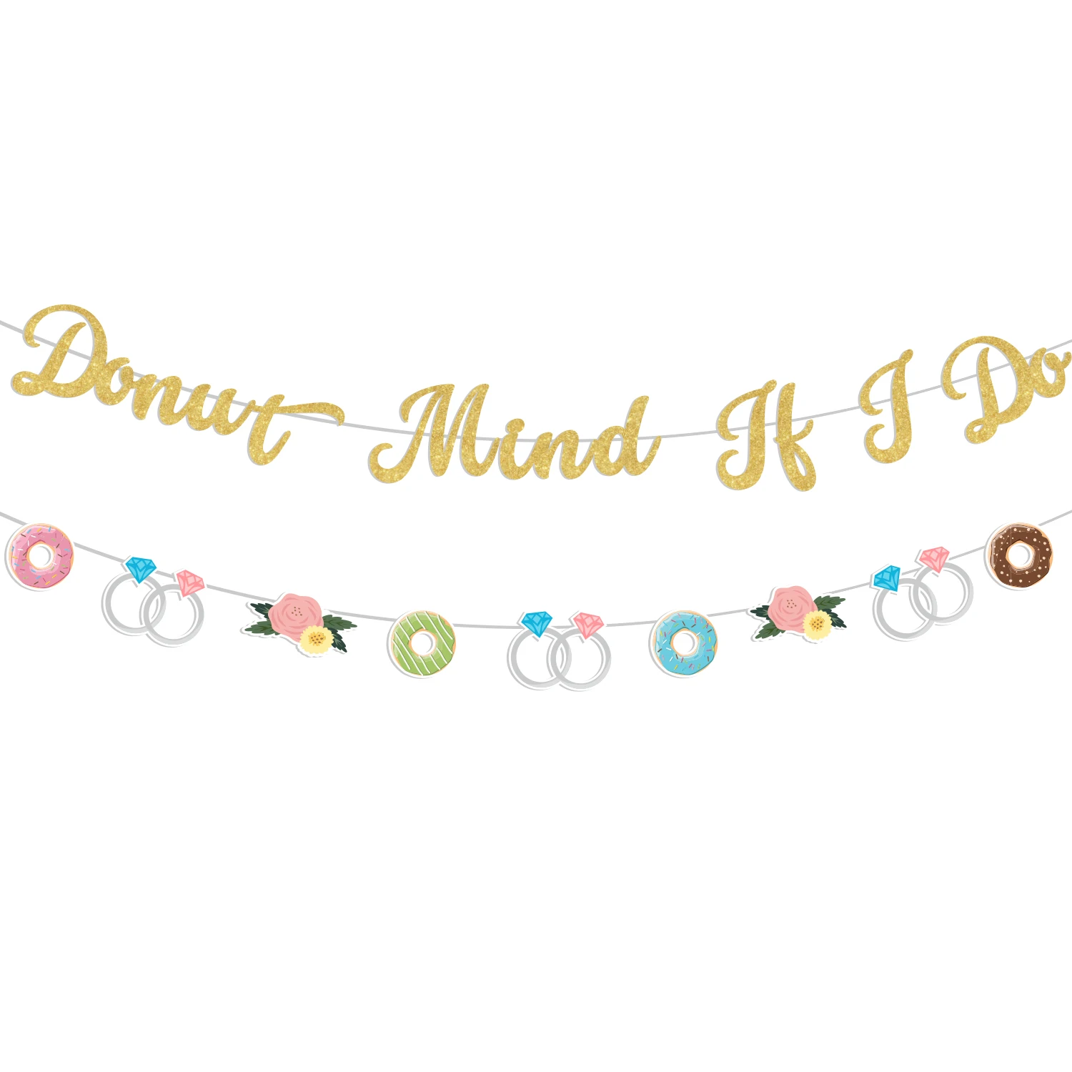 Doughnut Bridal Shower Decor, Donut Mind If I Do Banner, Sweet Floral Pink Teal Ring, Doughnut Garland, Bachelorette Party Decor