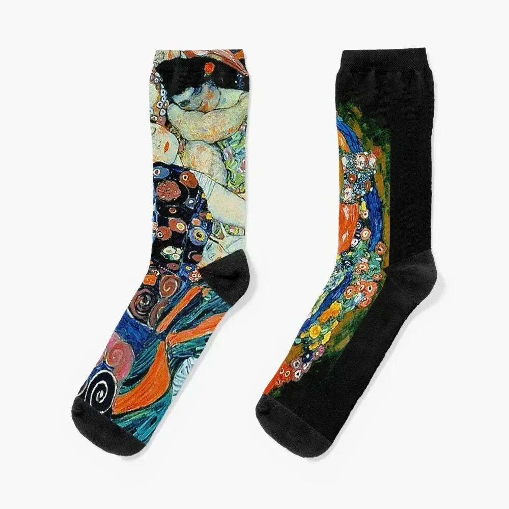 MAIDENS : Vintage Gustav Klimt Oil Painting Print Socks Thermal man winter luxe Christmas Socks Woman Men's