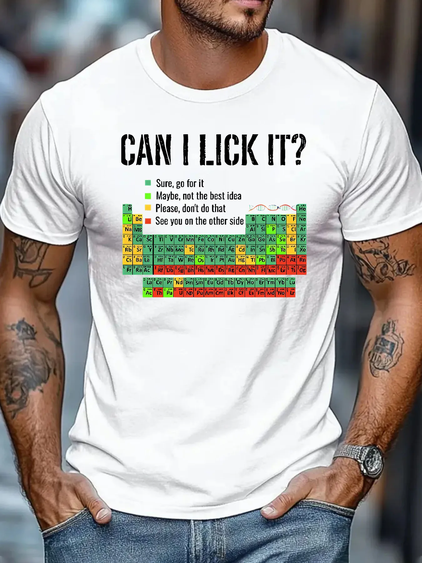 Can I Lick It Shirt, Periodic Table Shirt, Fun Chemistry Shirt, Fun Table Shirt, Science Shirt, Gift T-Shirt, Summer, Everyday Casual, Crew Neck Short Sleeve, Men's Wear