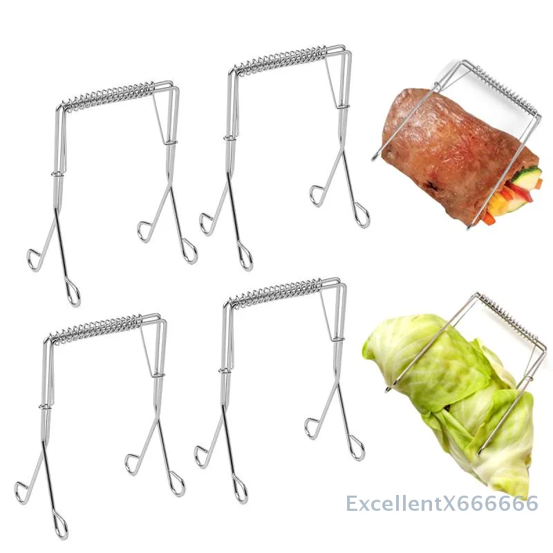 

Roulade Clamp Stainless Steel Hook Shaped BBQ Kitchen Frying Aids Tongs Strong Grip Food Clip Barbecue Clamp For Cooking Serving