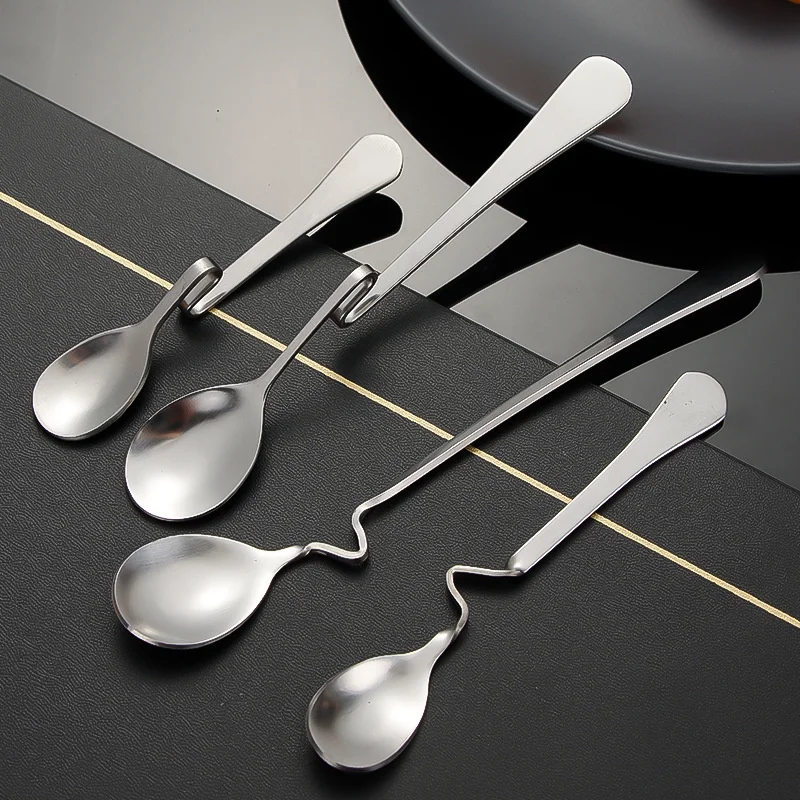 1/3/5PCS Mirror Polishing Hotel Stirring Spoon Distortion Hotel Stainless Steel Mixing Spoon Cartoon Style Tea Set