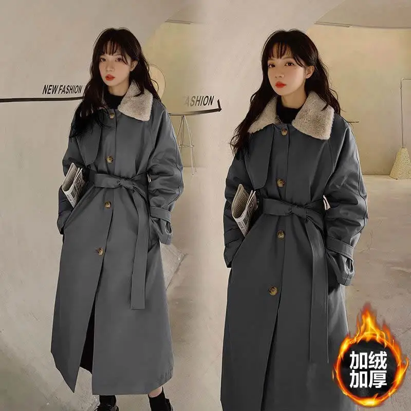 

Ladies Coats For Winter Gothic Trench Coat Over Knee Olive Mid-Length Flap Pockets Spliced Patchwork Special Attractive Basics