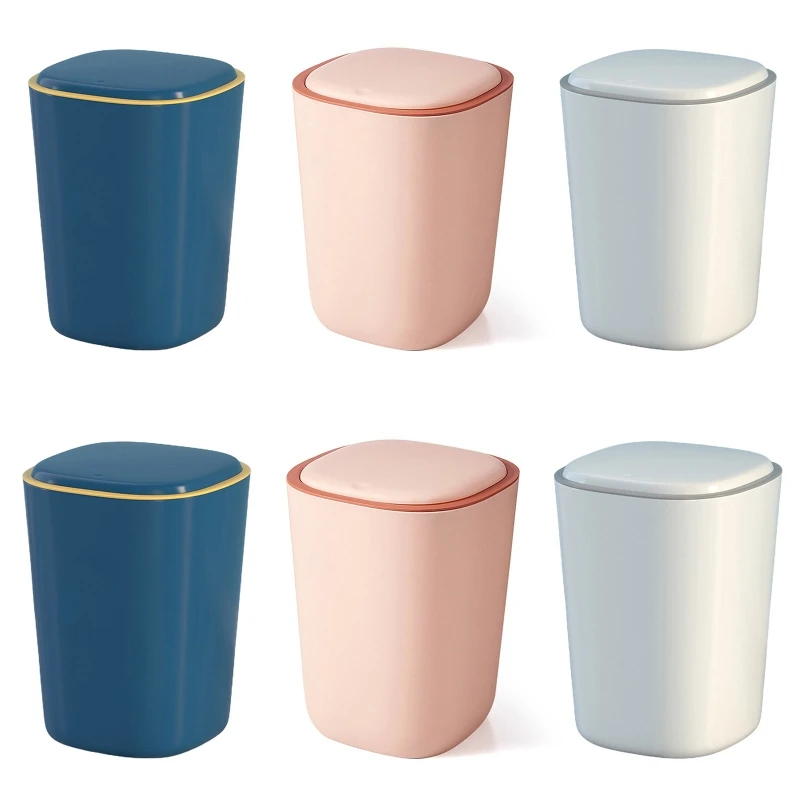 Plastic Trash Can with Lid Press Waste Paper Bin Dustproof Multifunction for Home Kicthen Bathroom Living Room drop ship