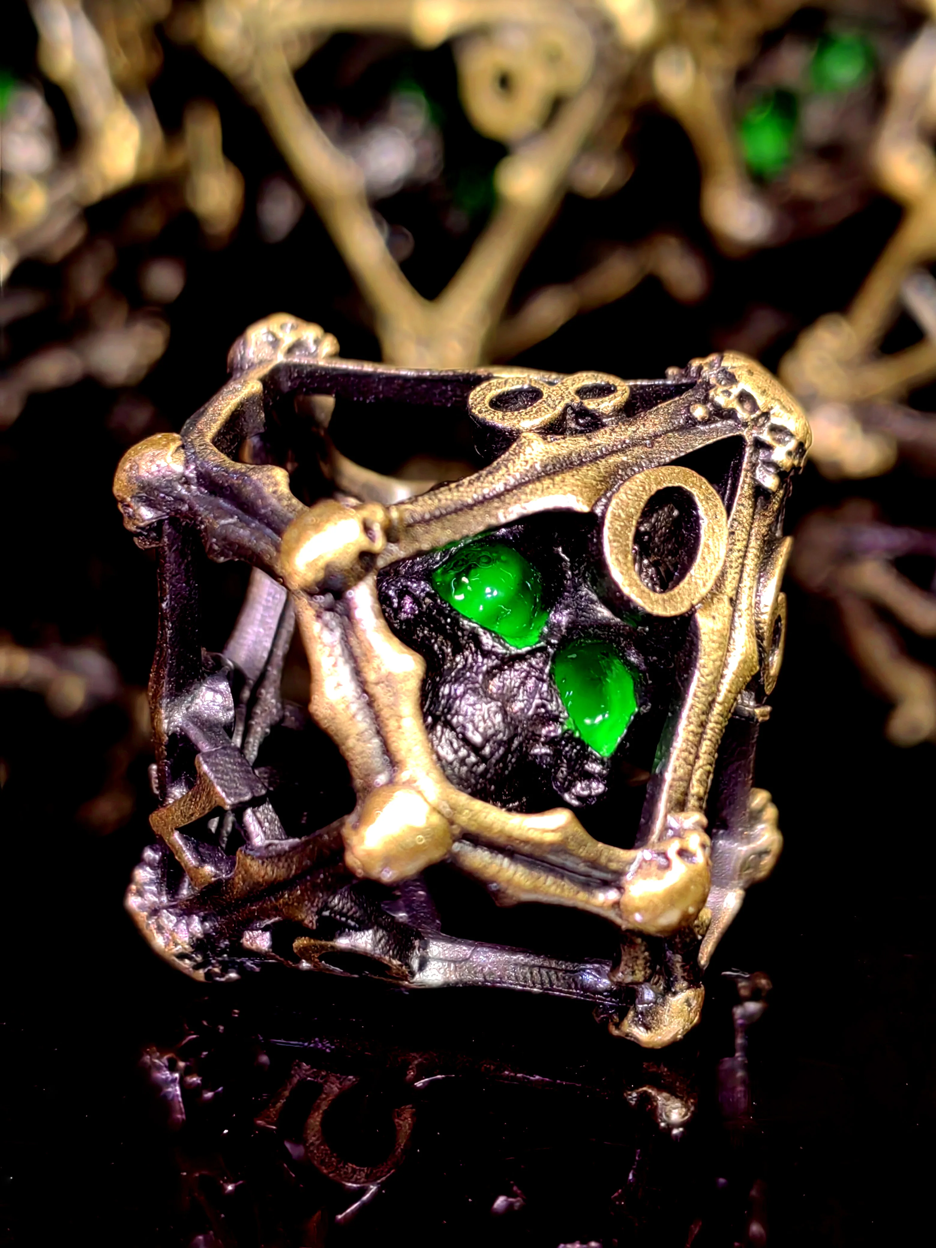 Juego de dados de metal DnD: dados de aleación de zinc de 7 piezas con patrón de calavera, bronce antiguo, para mazmorras y dragones, juegos de mesa RPG