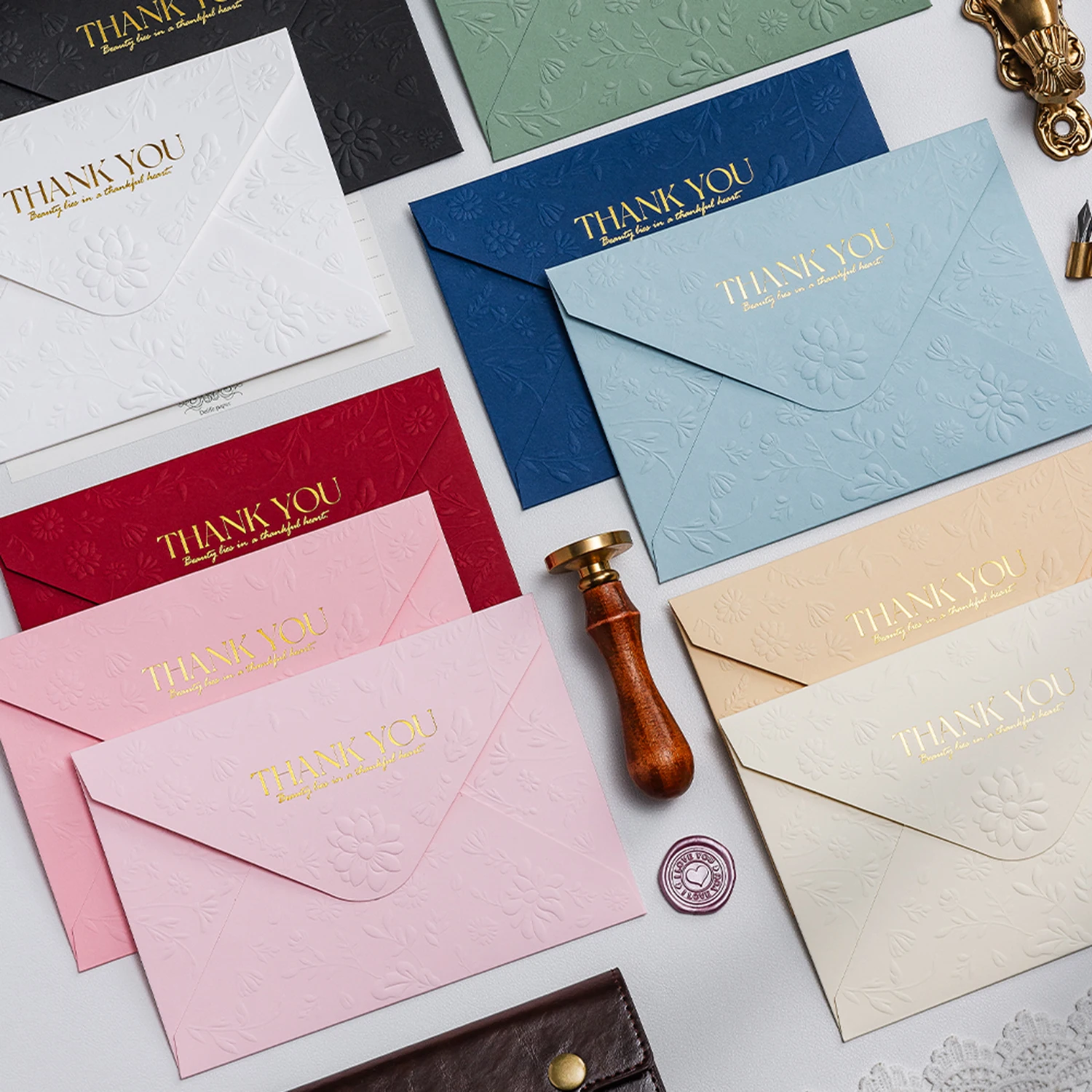 Exquisite floral pattern foil-stamped envelopes, embossed flower print delicate envelopes, perfect for party invitations