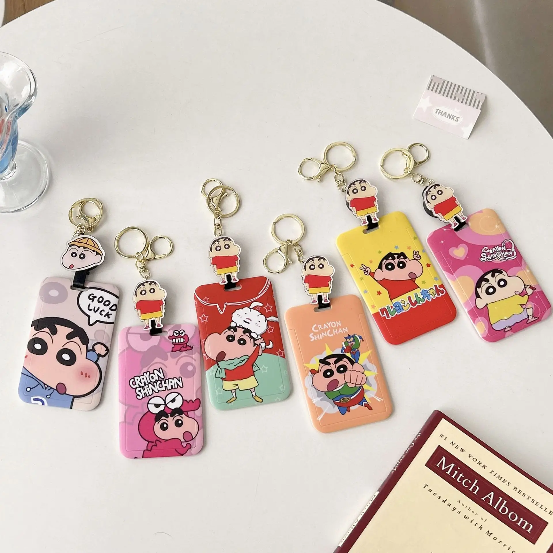 

Crayon Shin-chan ID Card Holder Student Cards Slots Badge Holder Anime Card Covers Retractable Keychain Card Case Sleeve Gifts