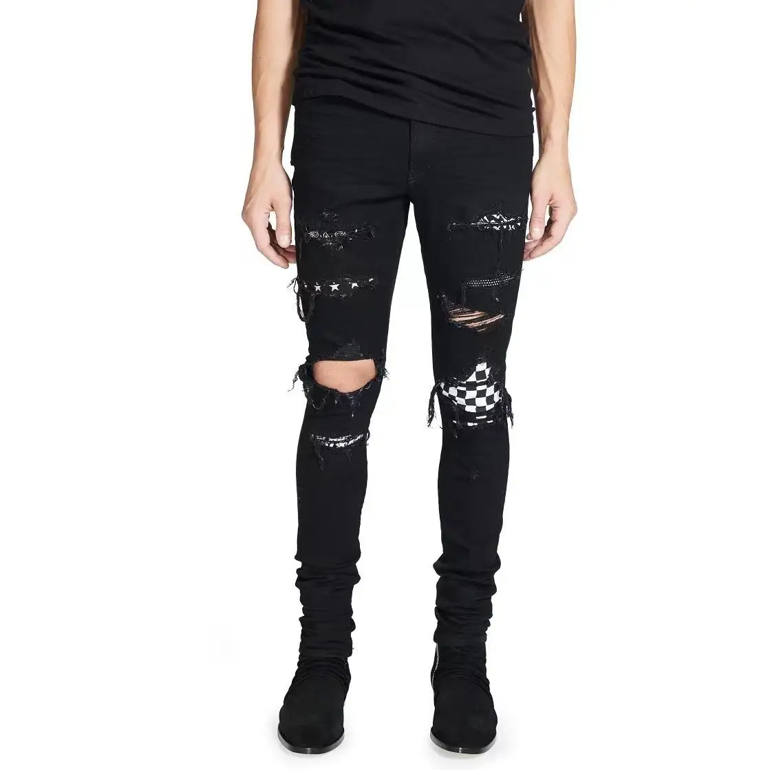 

Джинсы с перфорацией и заклепками, облегающие, из хлопка, средней посадки, повседневные, для подростков, лето 2024