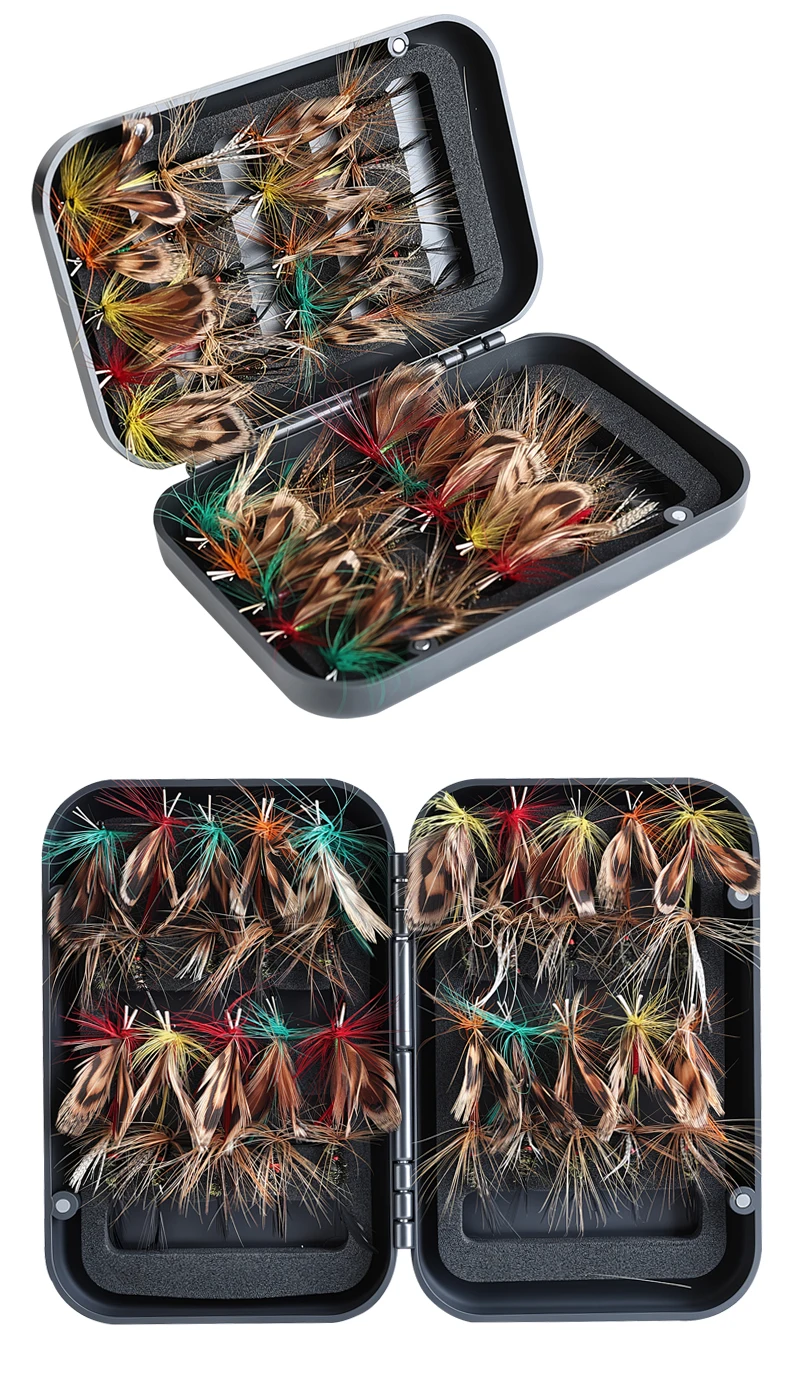 TAIYU 40/64/100 Stück/Set Fliegenfischer-Köder-Set Künstliche Bionische Würmer Forellen-Angelköder Trockene und Nasse Nymphen Fliegenfischerhaken mit Box – Detail 16