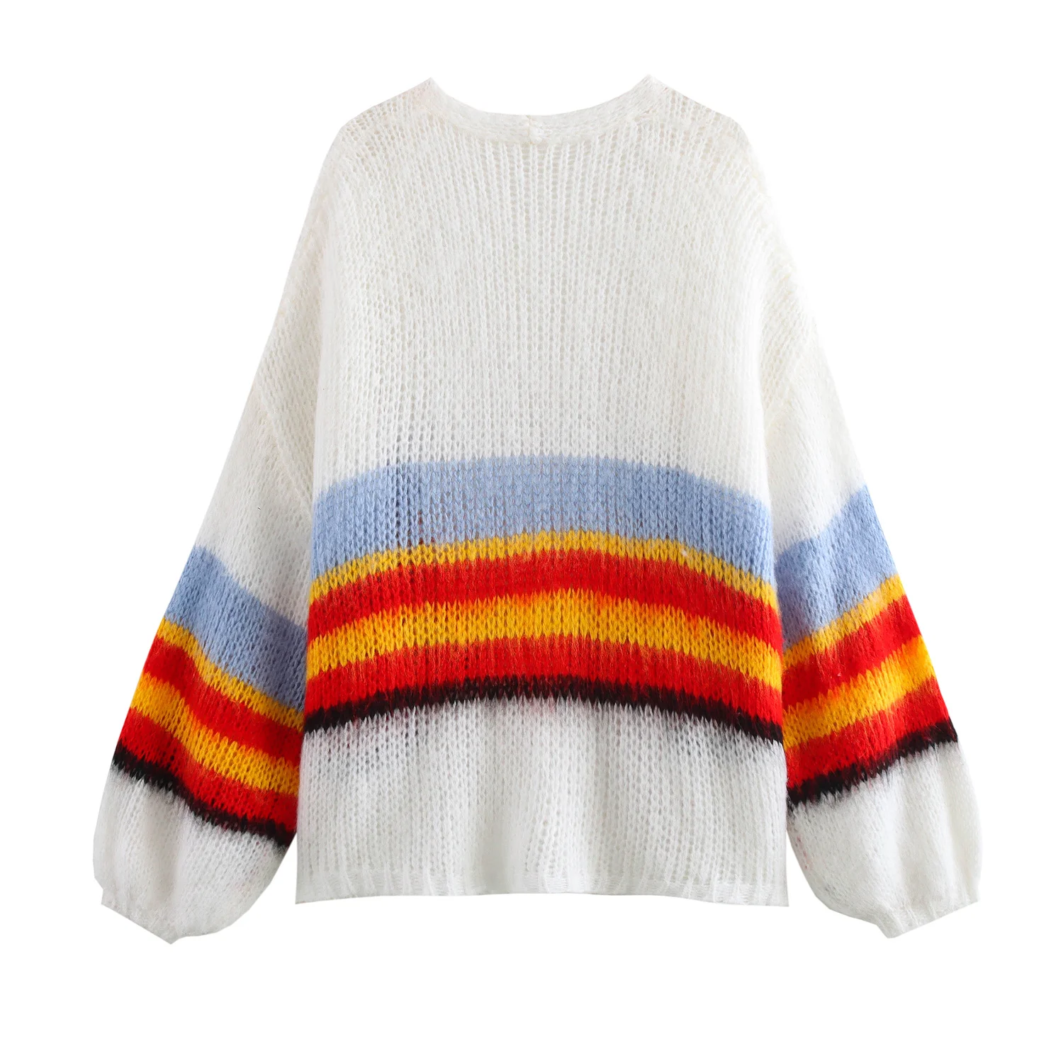 Dave&Di Winter Sweaters Fashion Blogger Colorful Striped Sweater Mohair Knit Cardigan Jacket Women