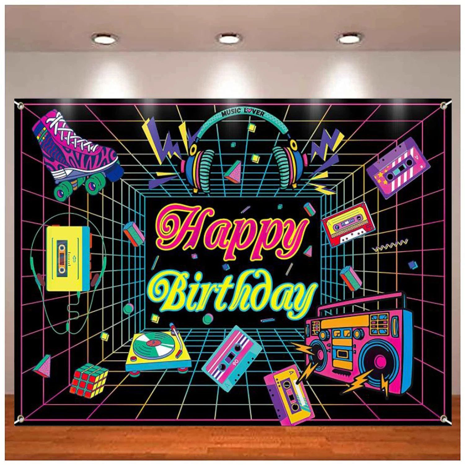 

90s Party Decorations Happy Birthday Photography Backdrop 90s Theme Background Hip Hop Party Banner Poster