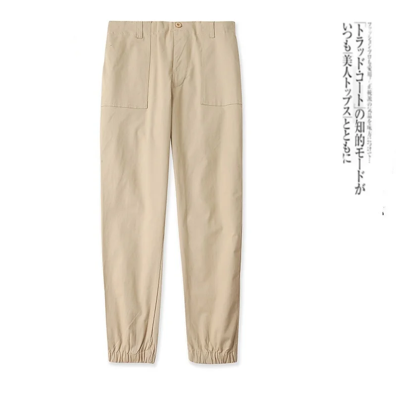 High Waist Cotton Casual Pants Women's Versatile Half Elastic Multi Pocket Slimming Long Trousers Autumn New Style 13629