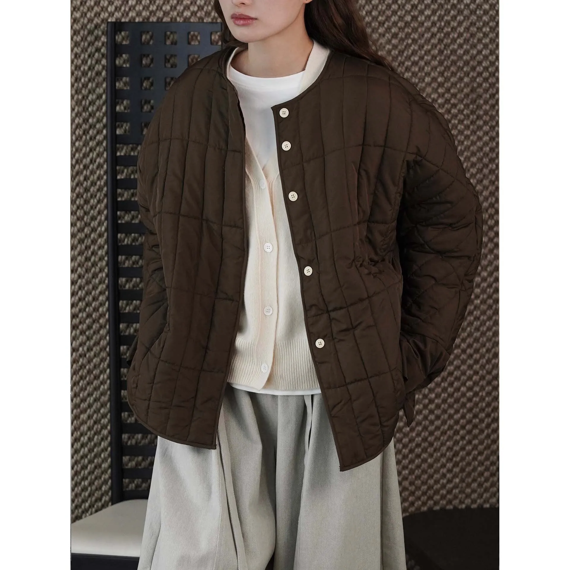 

Winter Stitching Single-Breasted Quilted Cotton Jacket Loose Fit Warm Casual Coat For Women
