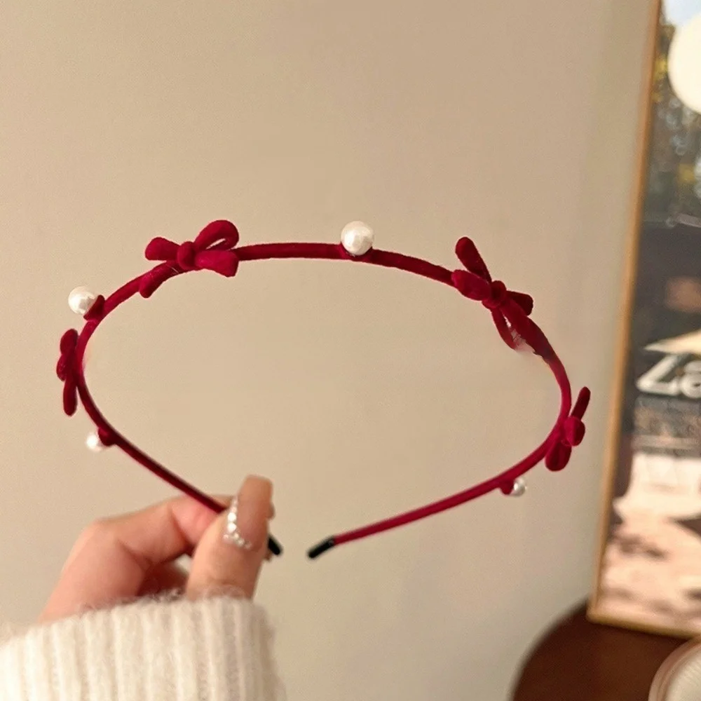 

Fashion Pearl Bow Hairband Alloy Flower Headband Fairy Thin Women Hair Hoop Hair Accessories