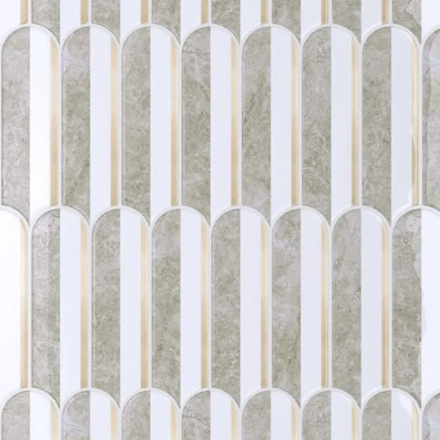 

Kitchen and bathroom backsplash: vinyl, silver-gray fish scale pattern, waterproof, self-adhesive, removable, renter-friendly,