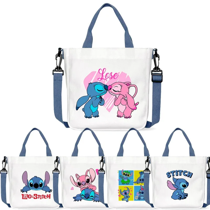 

Disney Stitch Kid Anime Peripheral Canvas Bags Student Shoulders Bag Crossbody Pouch Detachable Shoulder Strap Handbag Tote Gift