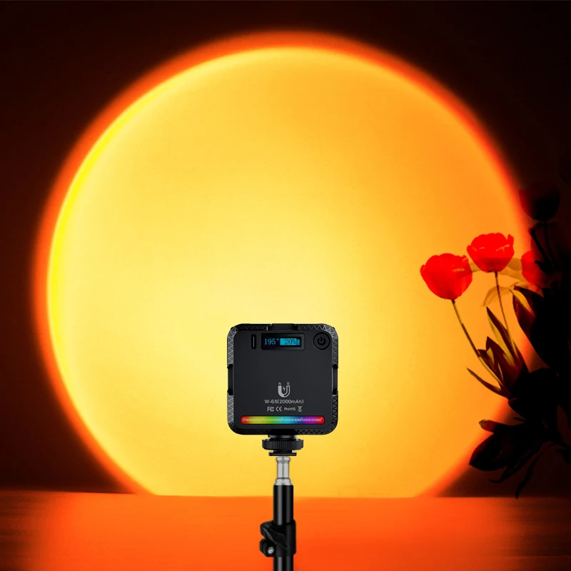KIMRIG RGB Sunset Lamp Video Light LED Romantic Projector Lamp Live Broadcast Atmosphere Projection Light for Photography Studio