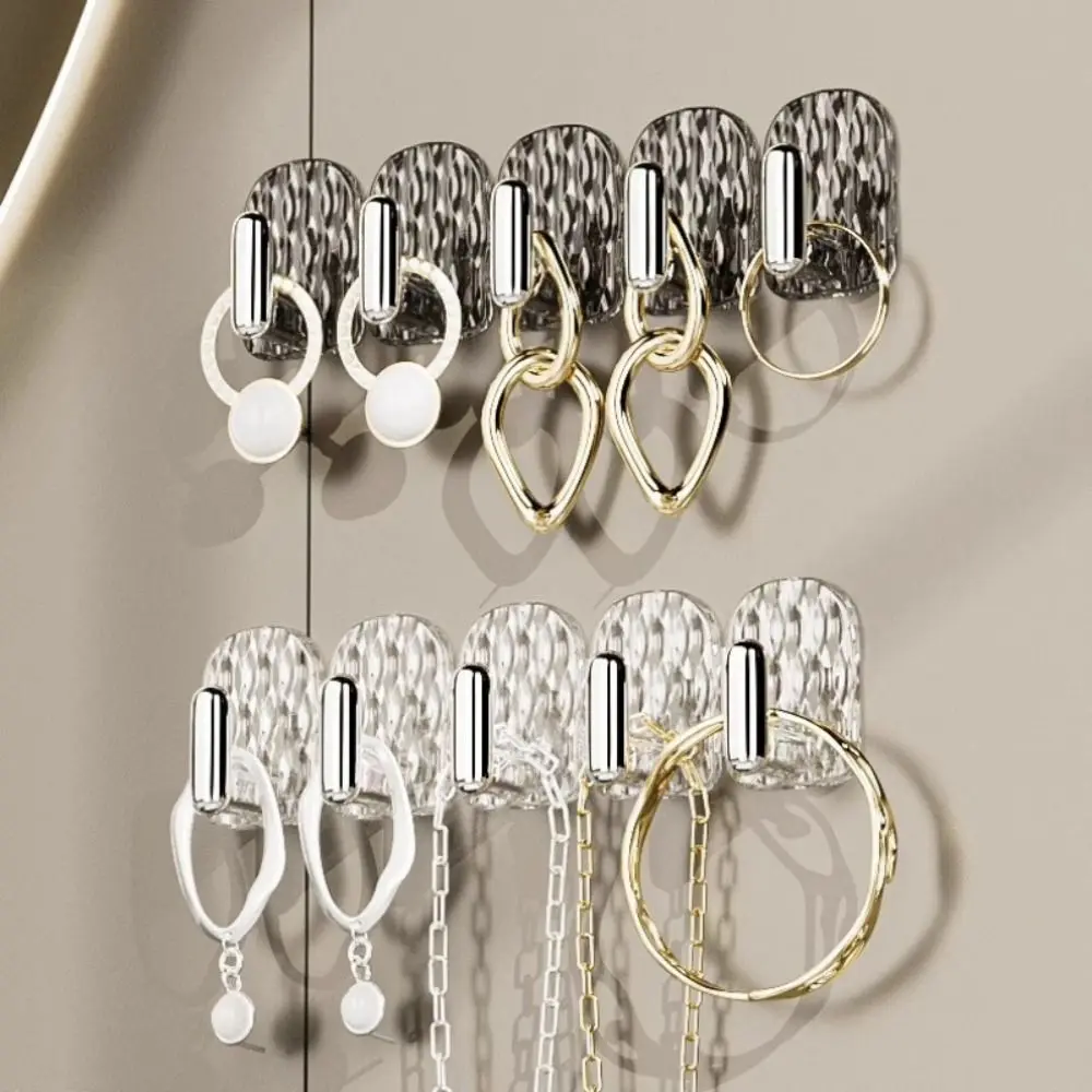

20pcs Hanging Wall Hook Wall Mounted Transparent Necklace Storage Rack Waterproof Self Adhesive Jewelry Display Rack Living Room