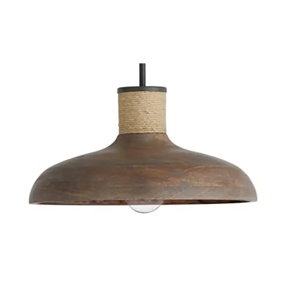 Wood Bell Pendant Light 1-Light 100W Rustic Grey Wash/Iron Silk Urban Industrial Style Ideal Hallway Kitchen Bedroom UL Approved