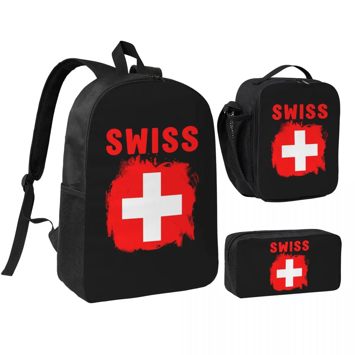 Swiss Switzerland Flag Backpack Student Boys Girls BookBag School Bag Laptop Shoulder Bags 3ps Insulated Lunch Bag Pencil Case