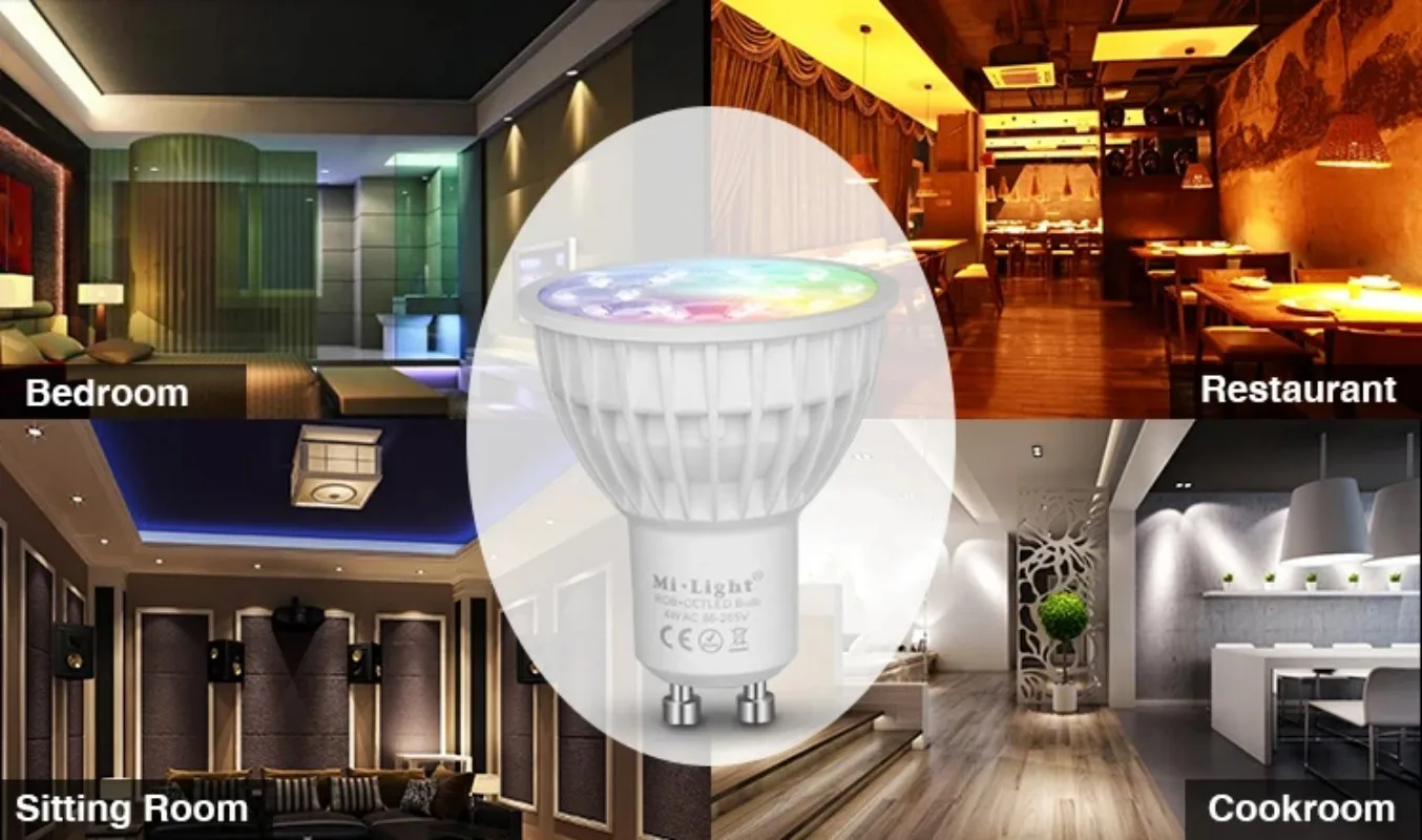 Lampada LED dimmerabile RGB + bianco caldo + bianco (RGB + CCT) Faretto per interni Soggiorno MiLight AC86-265V Lampadina LED 4W GU10