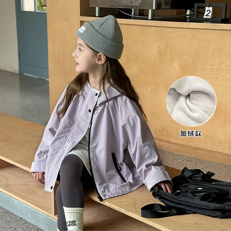 Regular velvet children's clothing, children's outdoor jackets, loose fitting waterproof and windproof Korean casual jackets for