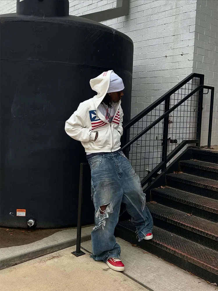 الاتجاه الأوروبي والأمريكي Harajuku ريترو نمط ملابس رياضية مطبوعة Y2k Harajuku ملابس رياضية بقلنسوة الرجال بلوزة فضفاضة Y2K ايمو