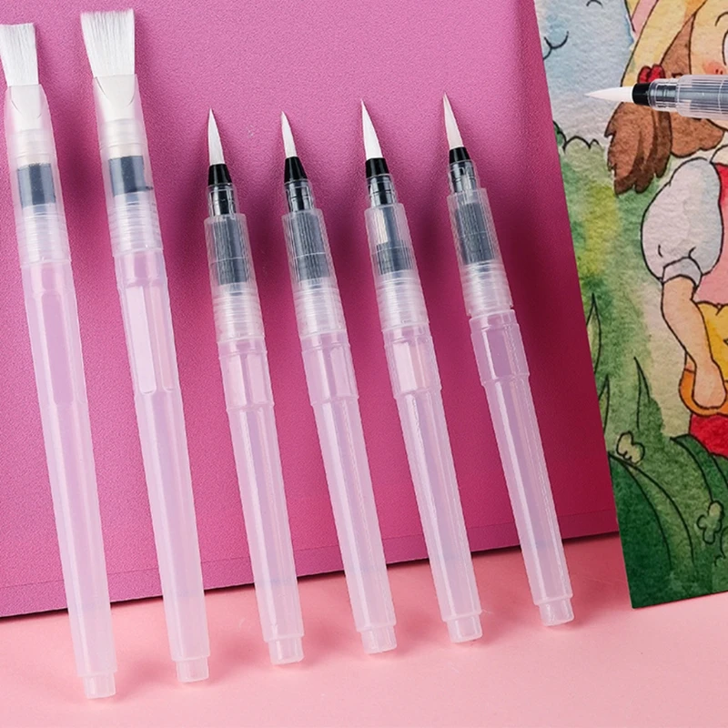 3/6개 수성 페인트 브러시 세트 리필 가능 잉크 워터 브러쉬 펜 파인 플랫 펜촉