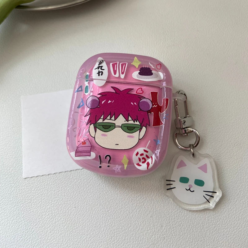 Kawaii saiki kusuo transparente macio airpods caso para airpods 4 3 2 1 pro anime bonito criativo capa protetora com pingentes