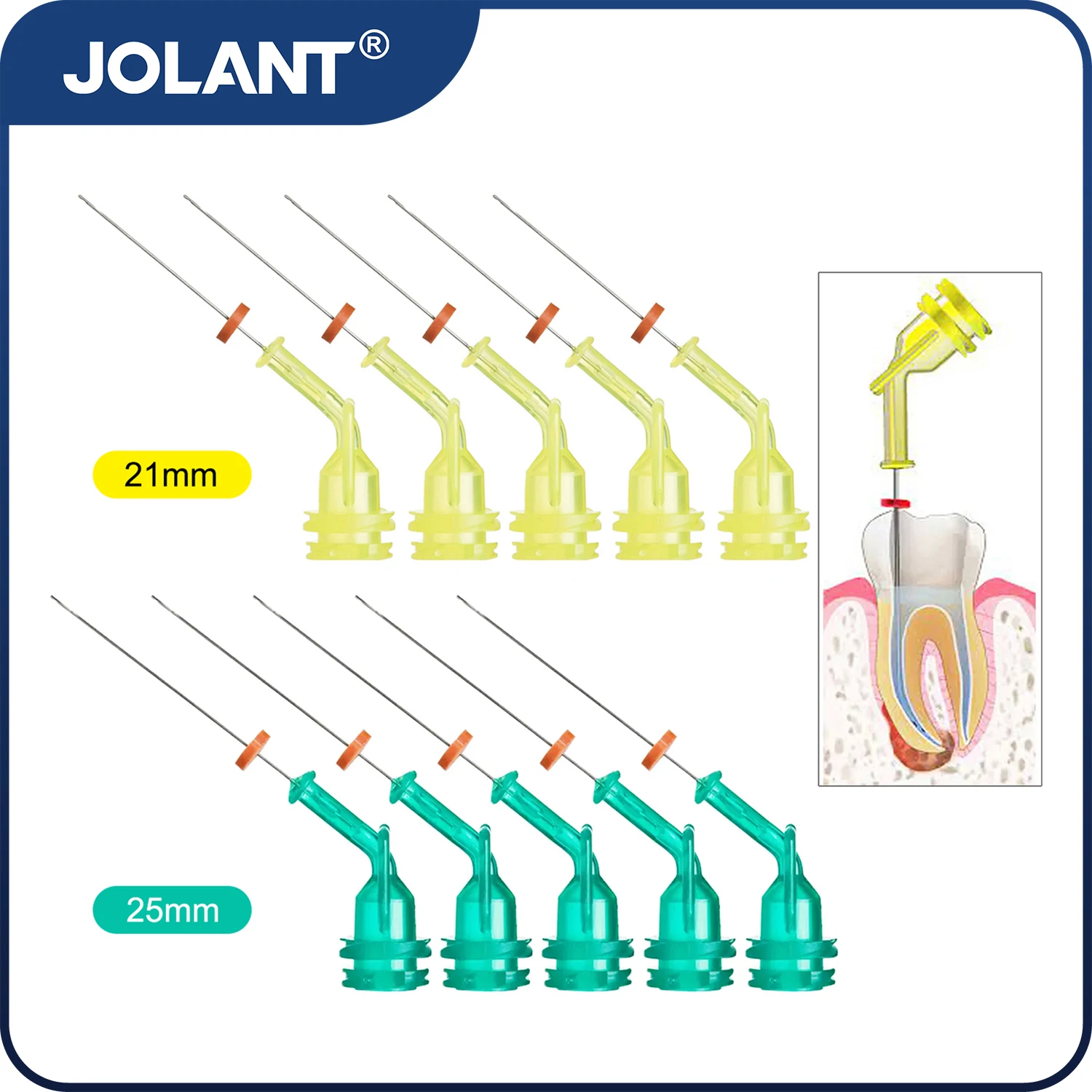 10pcs JOLANT Dental Irrigation Endo Needle Tip 31G Elbow Double Side Hole 21/25mm For Root Canal Syringe Anterior Molar Teeth