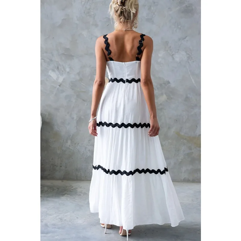 Abito estivo da donna bohémien per le vacanze Abito sexy da spiaggia con scollo a V e pieghe senza schienale scava fuori Boho Holiday Beach Maxi Dress