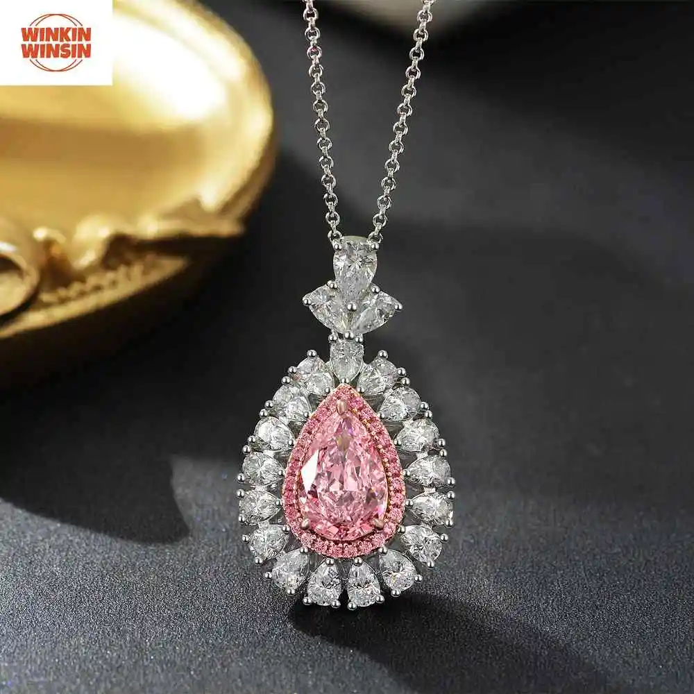

Winkin Winsin 925 Silver 3ct Water Drop Ice Flower Cut Goose Yellow High Carbon Diamond Necklace European And American Luxury
