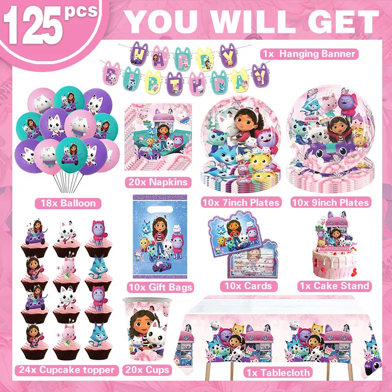 Gabby Dollhouse Verjaardagsfeestje Decoratie Cadeauzakjes Hangende Banner Tafelkleed Servies Voor Kinderen Gelukkige Verjaardag Feestartikelen