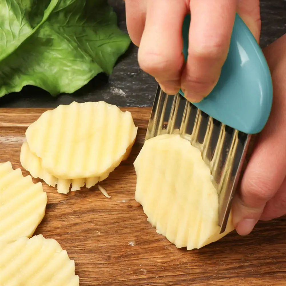 

Stainless Steel Potato Cutter French Fries Vegetable Slicer Anti-Slip Handle Easy to Clean Tomato Cucumber Cutting Tool