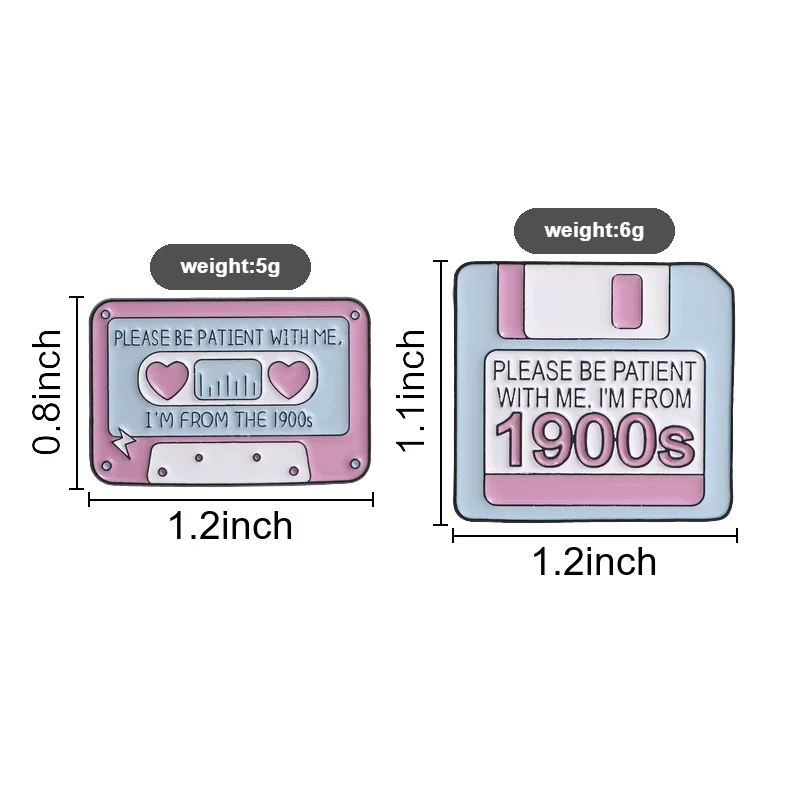 Retro Cassette Floppy Disk Enamel Pins Please Be Patient With Me I'm From The 1900s Brooch Badge Y2K Jewelry Gift for Friends