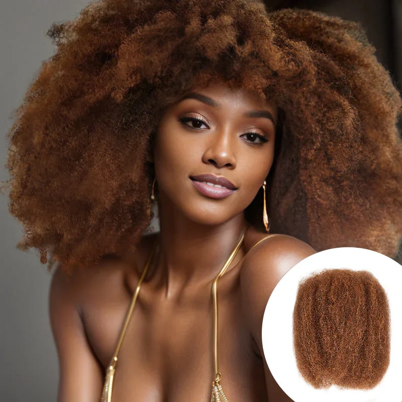 Afro Kinky Curly Wave Cabelo Humano Bulk, Sem Trança Peruana De Anexo, Tranças Naturais De Cor Castanha