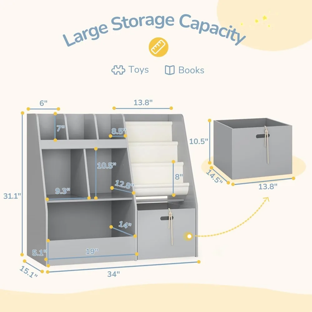 تخزين الأطفال متعدد الوظائف: منظم 3 مستويات مع صناديق قابلة للفصل ورف كتب #2