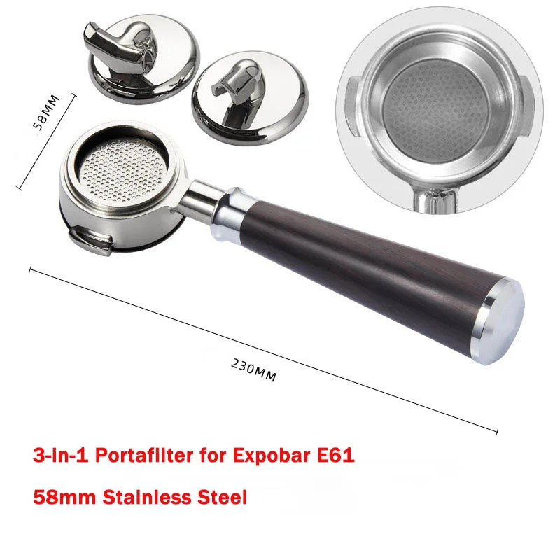 58mm Stainless Steel 3-in-1 Portafilter for Expobar E61 Coffee Machine Universal Replaceable Bottom Coffee Handle Coffee Tools