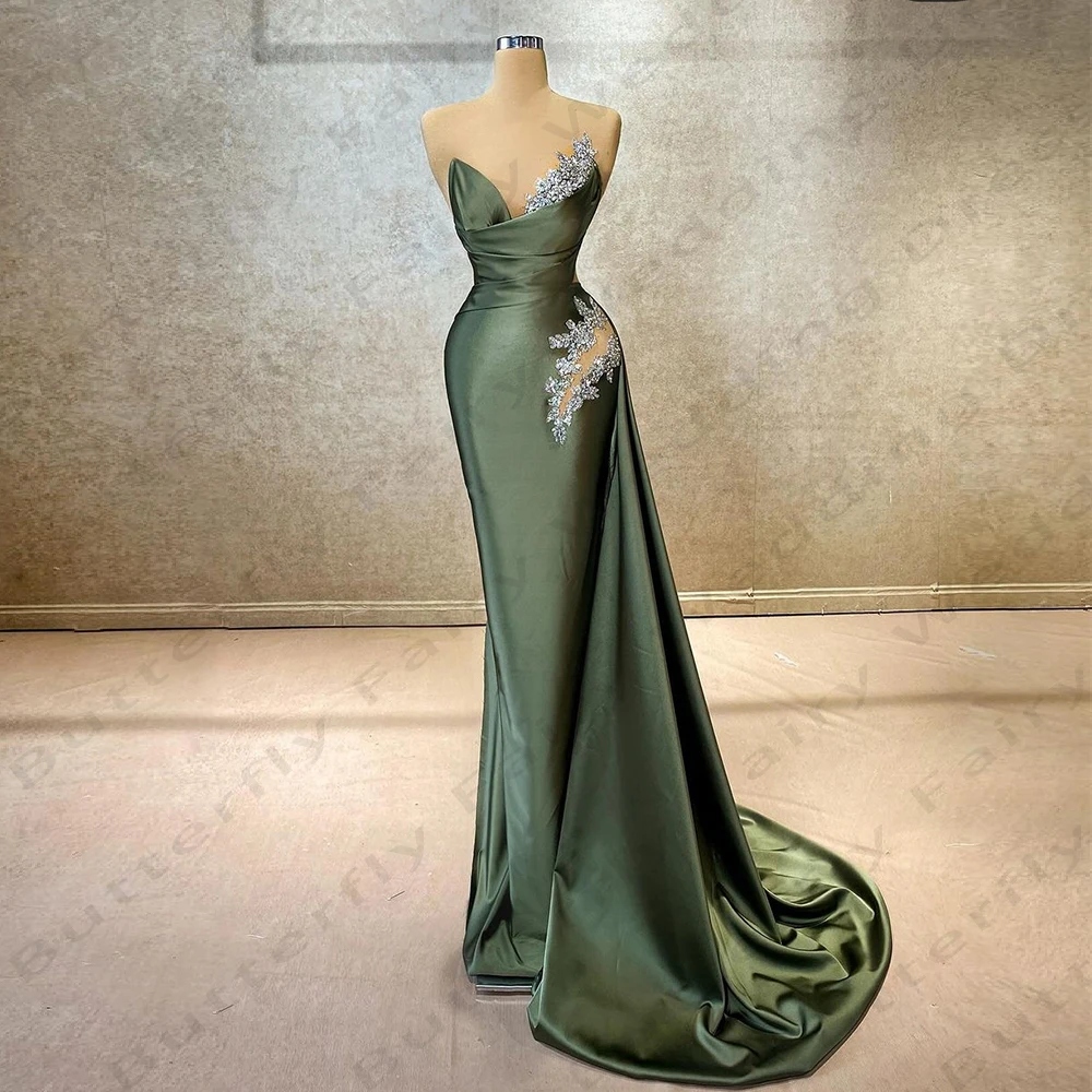 Vestido de noite verde-oliva feminino, vestido de baile princesa sereia, festa de praia formal de celebridades, moda elegante, 2024