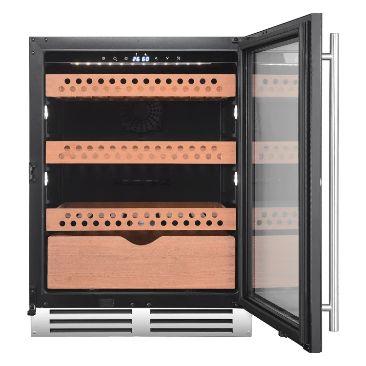 Compressor Cigar Humidor Adjustable Temperature And Humidity Cigar Storage Cabinet Glass Door Cigar Display Refrigerator