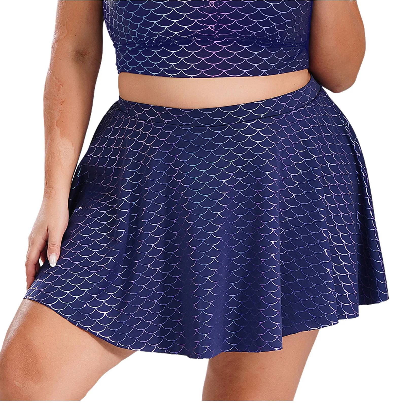

Shiny Mermaid Print Bikini Cover Skirts Women Plus Size A-line Skirt Fish Scales Print Short Skirts Bathing Swimming Beachwear