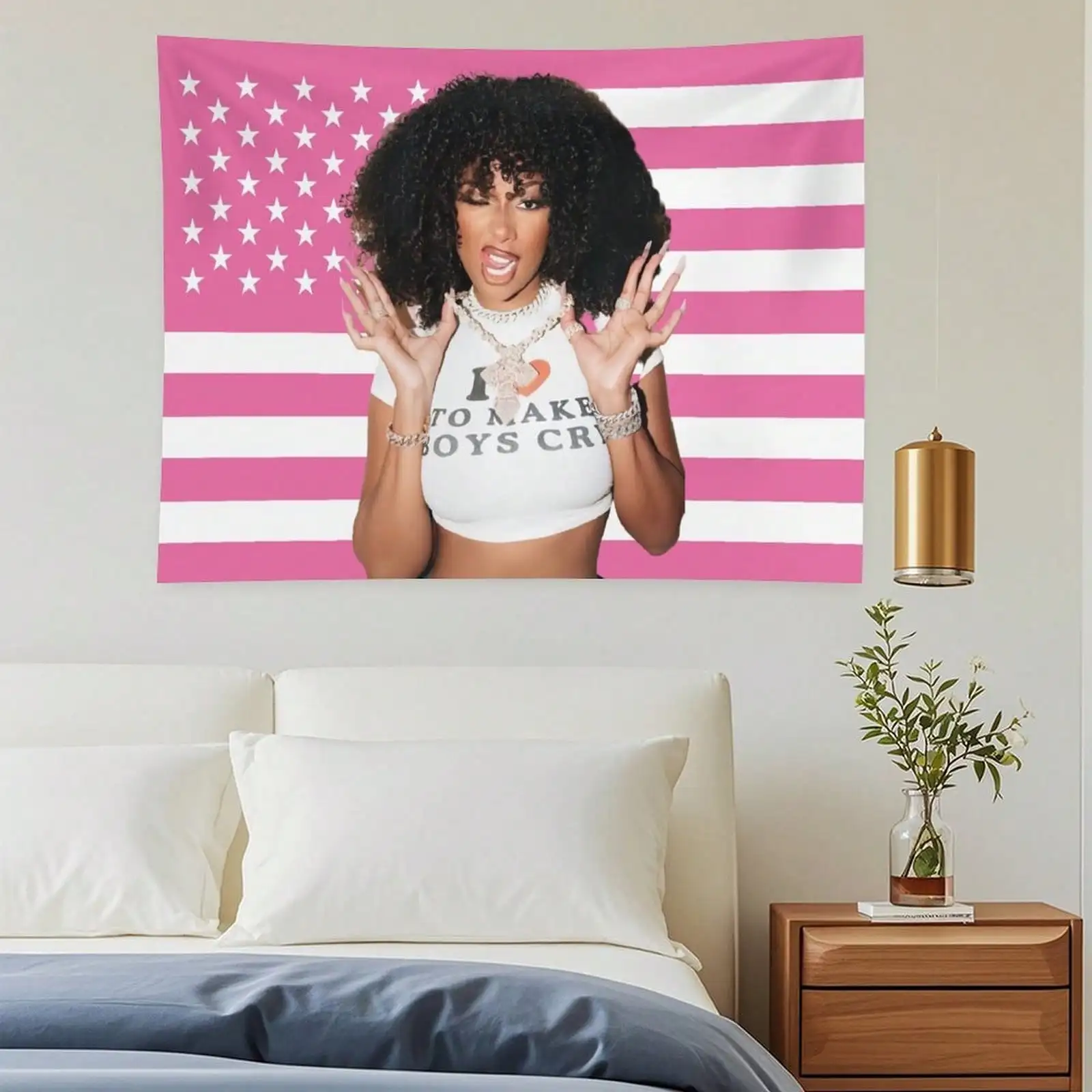 Megan Tapestry Thee Stallion Pink American Flag- Aesthetic Wall Decor, Hip-Hop Merch, Concert Room Decor, Trendiest Megan Gift