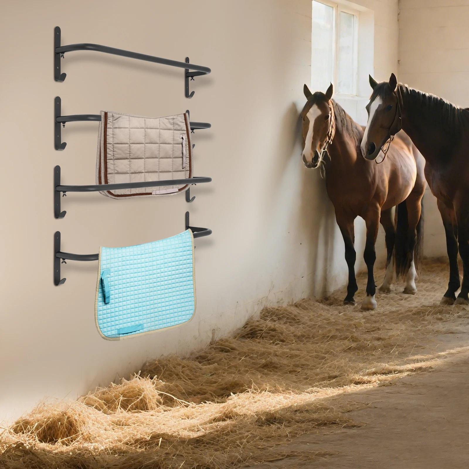 

Настенное одеяло-седло из 4 предметов, стальные вешалки для одеял-седла с крючками, 5,91 дюйма, настенное покрытие для стабильного/дома