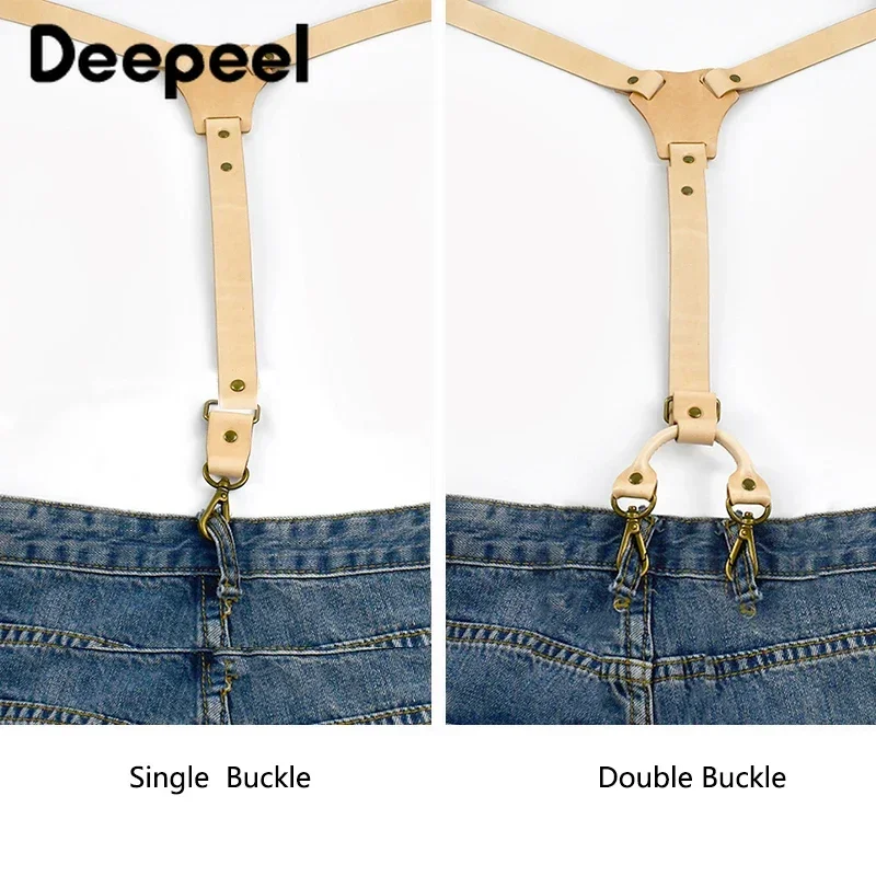 1Pc Deepeel 2*100cm Vintage Genuine Leather Natural Men's Suspenders Adjustable Strap Buckle Jockstrap Jeans Decorative Braces