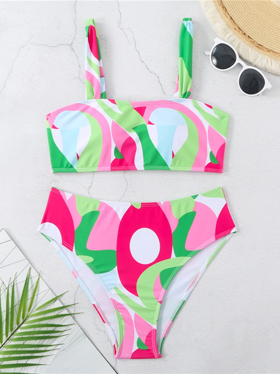 2025 drucken Hohe Taille Zwei Stück Bikini Badeanzug Frauen Sexy Bademode Weibliche Badende Baden Schwimmen Badeanzug Bademode