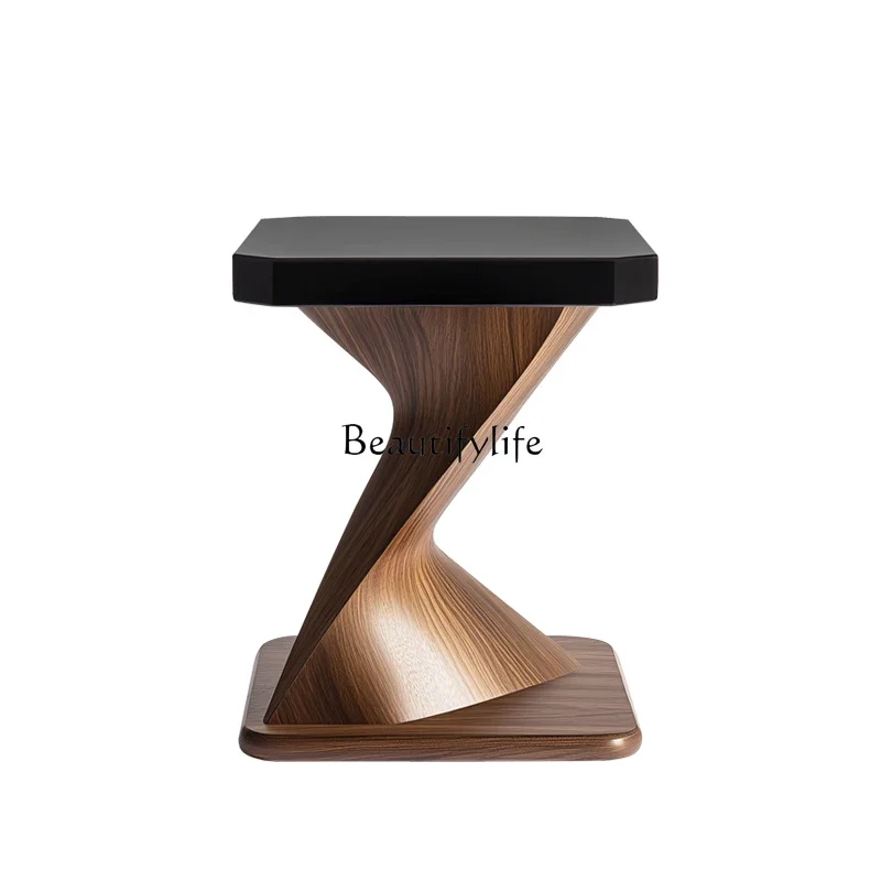 

12Italian light luxury minimalist art solid wood edge table living room small coffee table high-end square bedside table