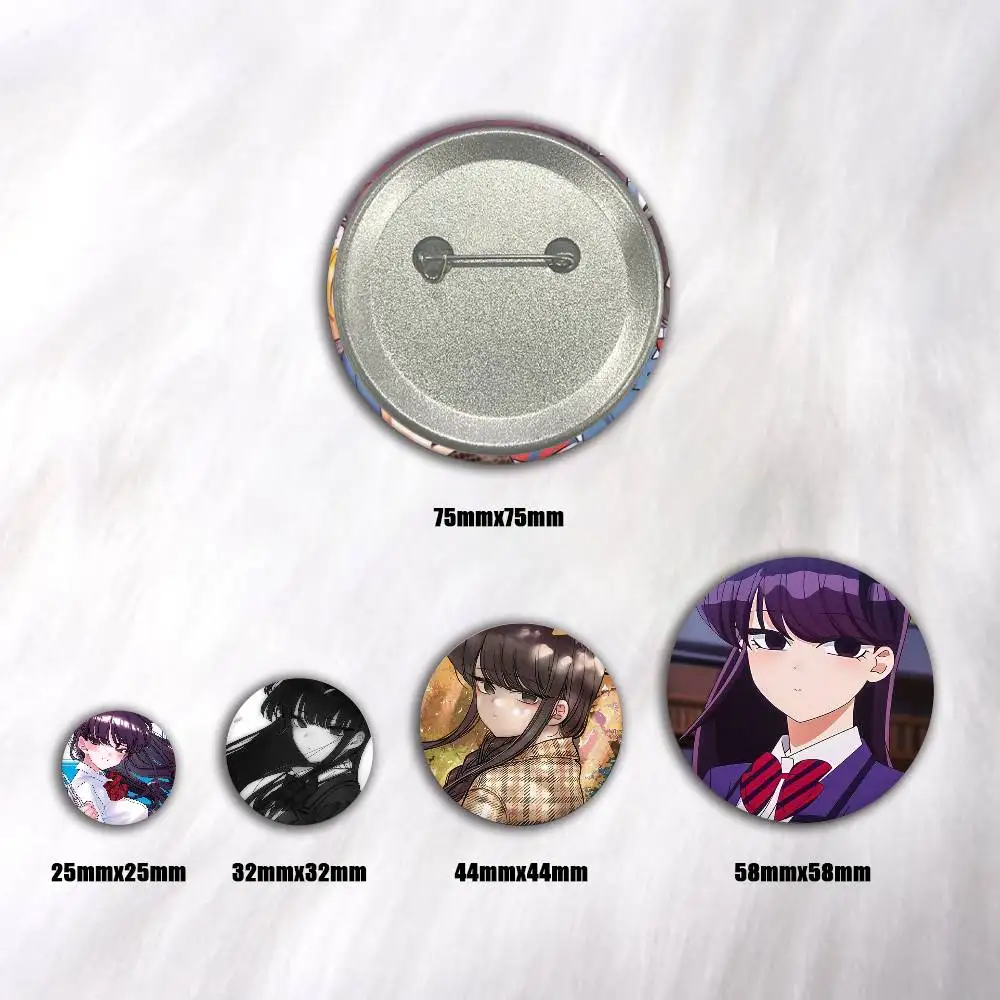 A-Komi Can't Communicate 75x75 25x25 Mm Cartoon Round Brooches On Backpack Shirt Accessories Jewelry Badge Gift For Friends