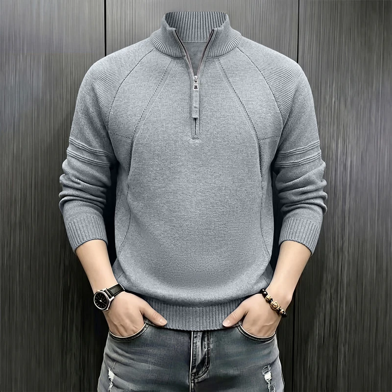 Men Solid Thick Warm Half Zip Knitted Pullover, Mock Collar Raglan Long Sleeve Heavyweight Cozy Winter Daily Office Sweate