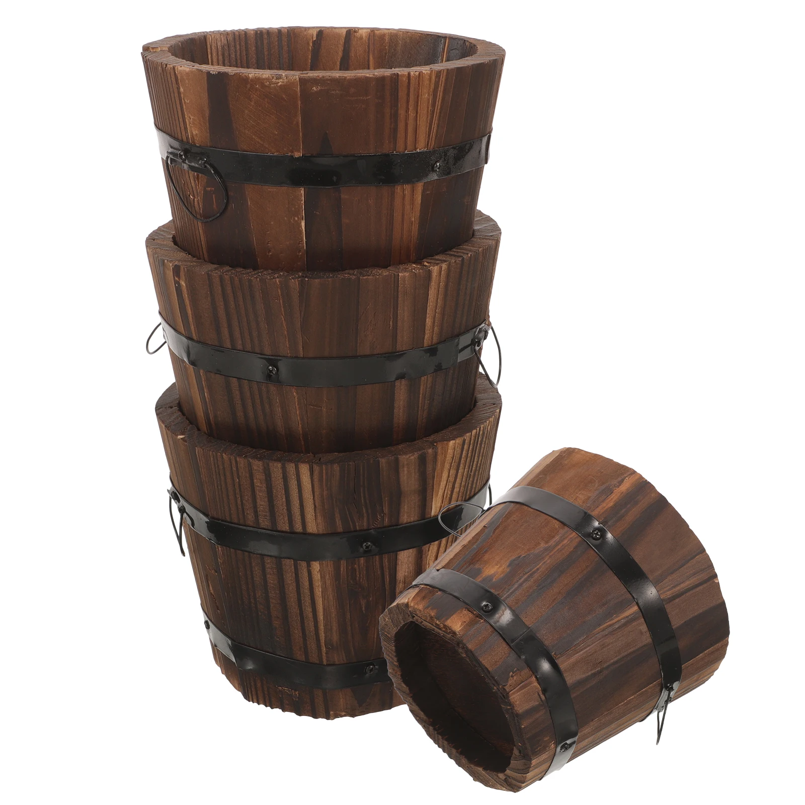 

4pcs Creative Carbonized Wooden Flower Pots Durable Resin Coated Planters for Garden Balcony Nursery Hydroponic Outdoor Indoor