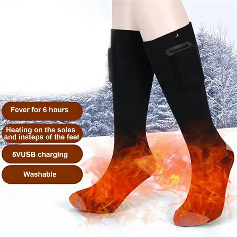 Rechargeable Heated Socks 3-Levels Temperature Foot Warmer Heated Stockings Warm Electric Socks Waterproof Long Heating Socks